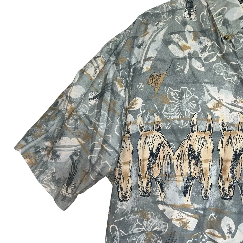 Resistol‎ Rodeo Gear Sz L Western Button Down Shirt Horses Boots Southwest - Picture 7 of 11
